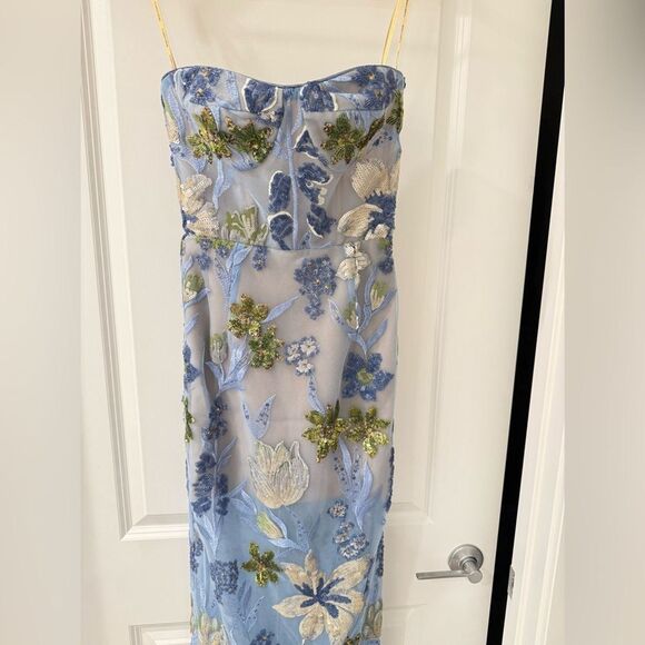 NWOT Bronx and Banco Dahlia Sequin Floral Column Gown in Baby Blue - Picture 13 of 16
